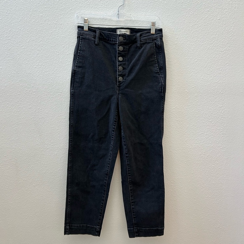 MADEWELL button fly wide leg crop black jean